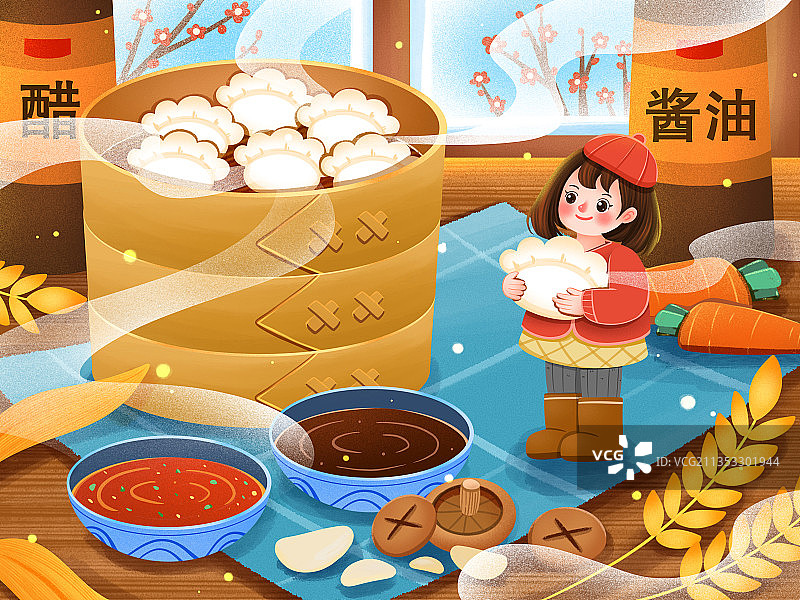 冬天抱水饺的女孩图片素材