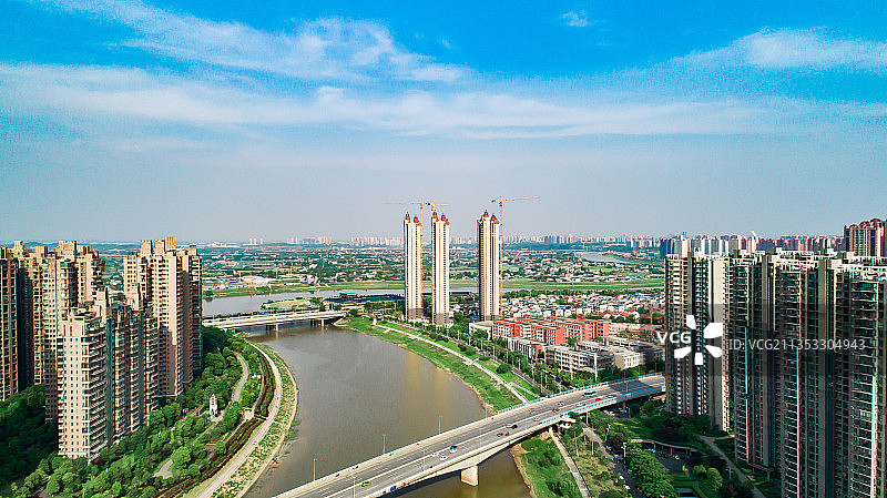 浏阳河航拍视角图片素材