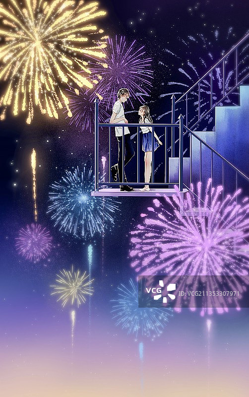 烟花下的誓言图片素材