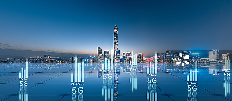 深圳城市风光和5G网络科技概念图片素材