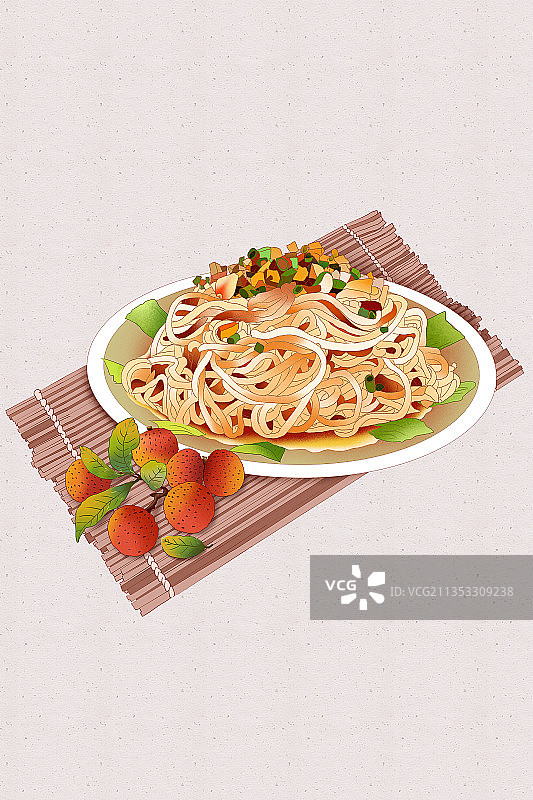 夏季习俗之吃凉面和荔枝 睡凉席图片素材