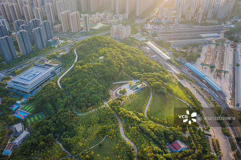 航拍福州晋安湖公园 牛岗山公园美景图片素材