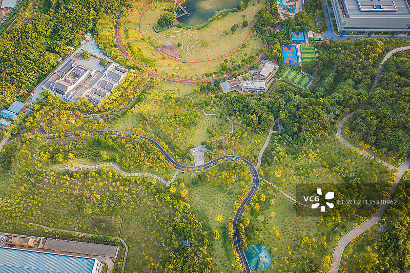 航拍福州晋安湖公园 牛岗山公园美景图片素材