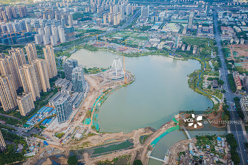 航拍福州晋安湖公园 牛岗山公园美景图片素材