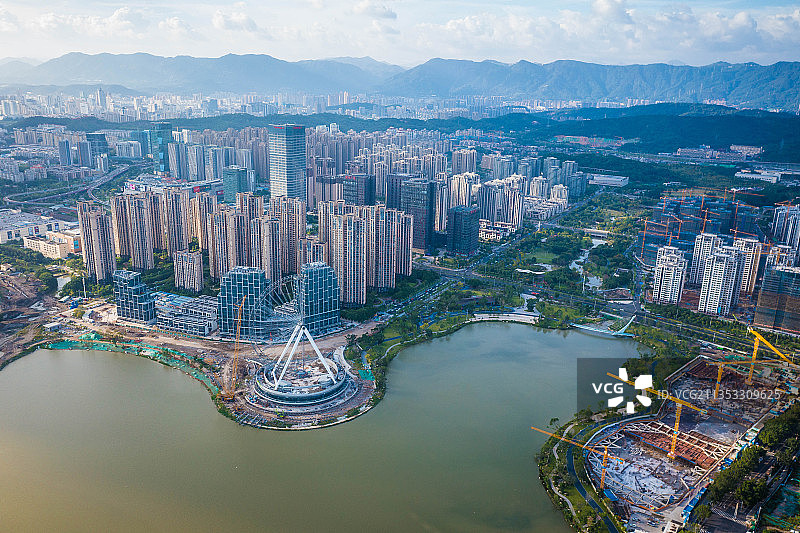 航拍福州晋安湖公园 牛岗山公园美景图片素材