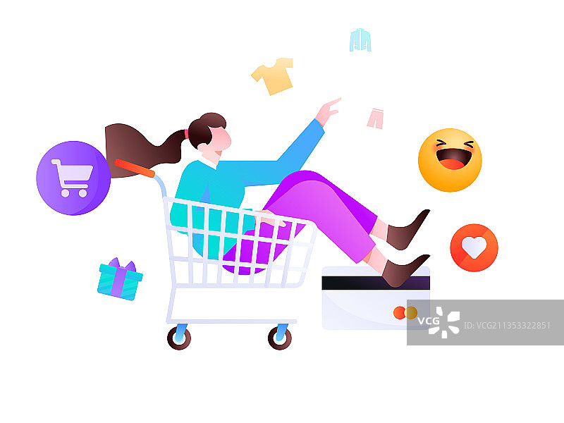 进行网购的扁平人物场景创意概念插画图片素材