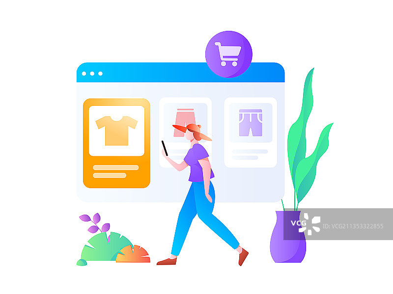 进行网购的扁平人物场景创意概念插画图片素材