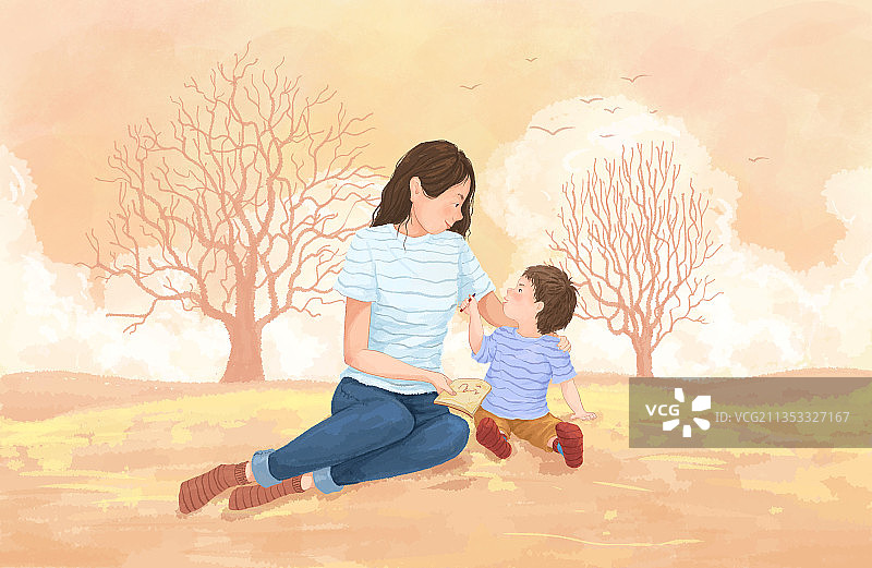 创意温馨母子插画图片素材