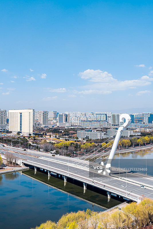 中国内蒙古呼和浩特马头琴桥和如意开发区航拍图片素材