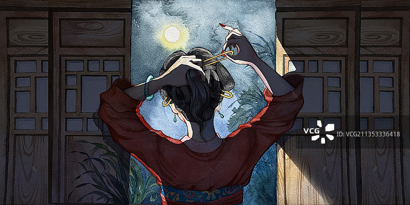 古风少女（月夜）图片素材