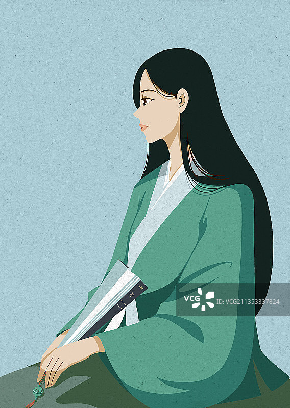 古风扁平插画汉服女孩素材图片素材