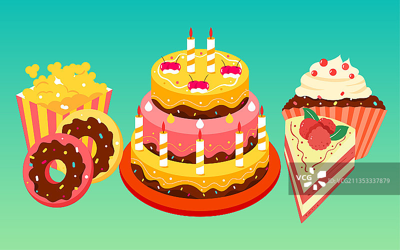 生日蛋糕周年庆纪念日插画节日祝福美食海报图片素材
