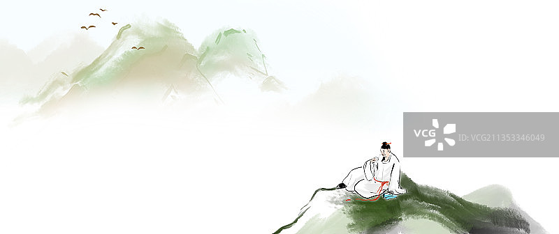 中国风水墨风格山水背景设计元素插画图片素材