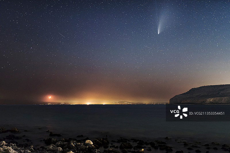 希腊利梅尼夜间海景图片素材