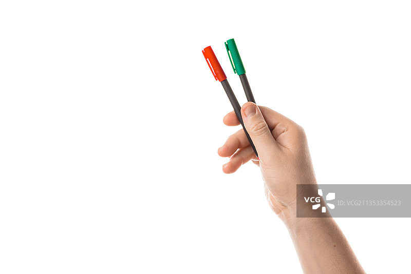 裁剪过的手拿笔，白色背景图片素材