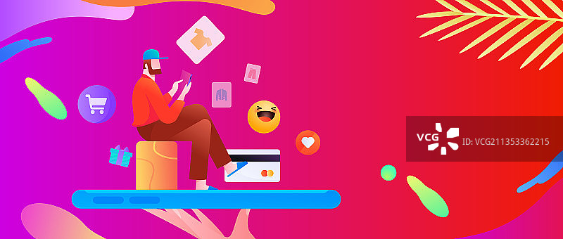 进行网购的扁平人物场景创意概念插画图片素材