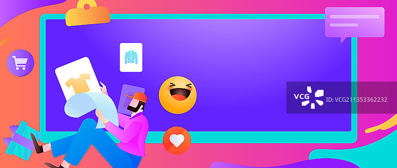 进行网购的扁平人物场景创意概念插画图片素材