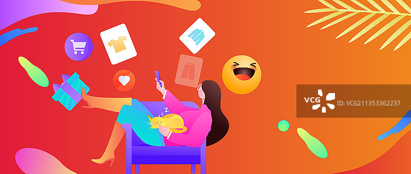 进行网购的扁平人物场景创意概念插画图片素材