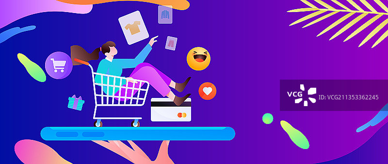 进行网购的扁平人物场景创意概念插画图片素材