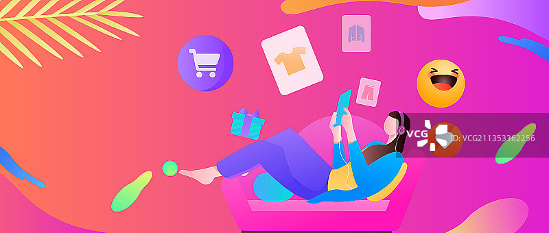 进行网购的扁平人物场景创意概念插画图片素材