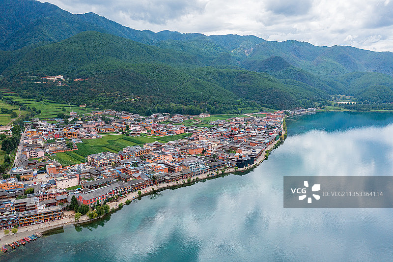 云南省泸沽湖航拍风光图片素材