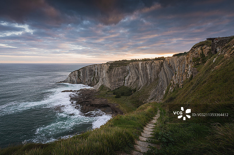 西班牙比斯开省格乔日落海景图片素材