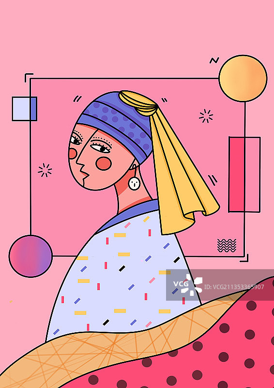 世界名画转插画-带珍珠耳环的女孩图片素材