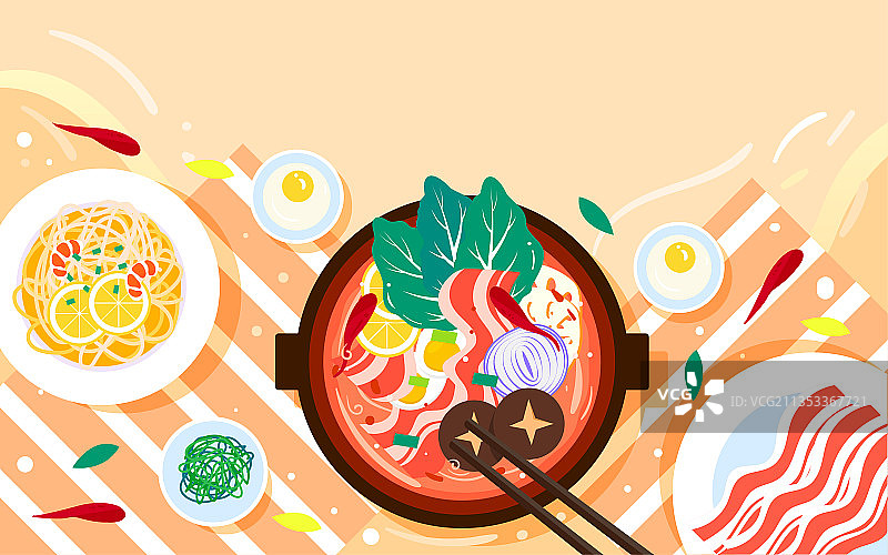 传统美食聚餐火锅插画春节节日团圆庆祝海报图片素材