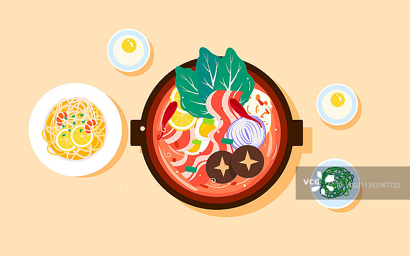 传统美食聚餐火锅插画春节节日团圆庆祝海报图片素材