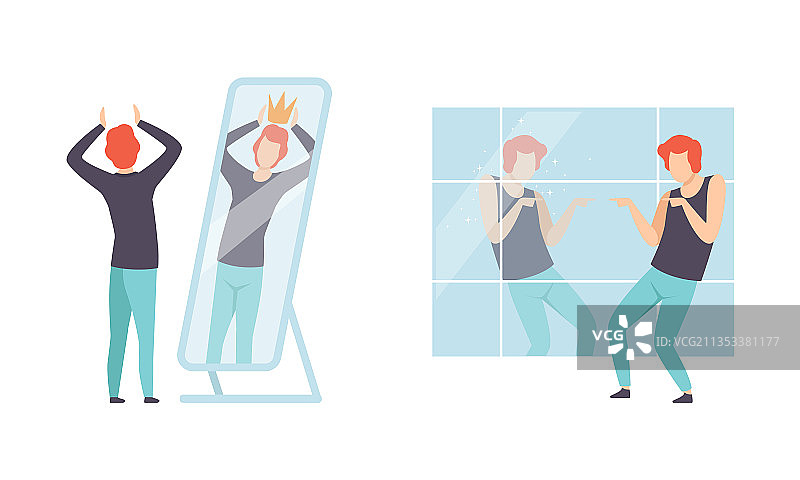 照镜子的自恋男子图片素材