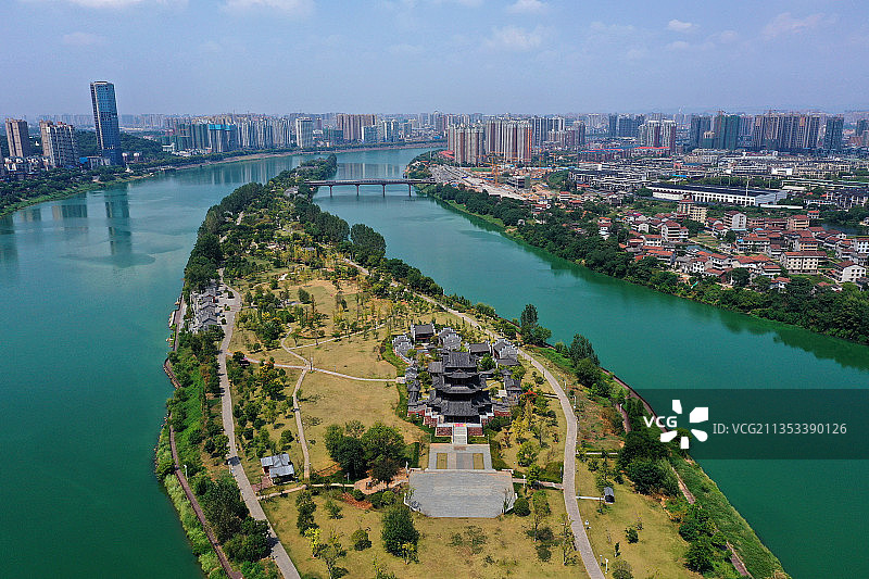 湖南省衡阳市雁峰区东洲岛景区航拍图片素材
