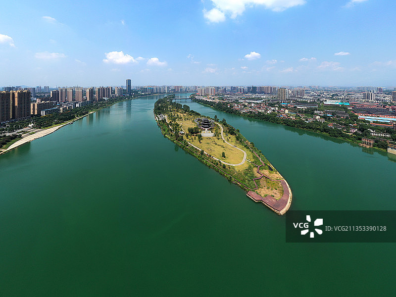 湖南省衡阳市雁峰区东洲岛景区航拍图片素材