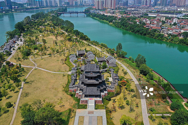 湖南省衡阳市雁峰区东洲岛景区航拍图片素材