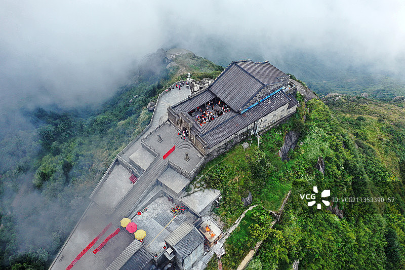 湖南省衡阳市南岳区衡山国家重点风景名胜区最高峰祝融峰航拍图片素材