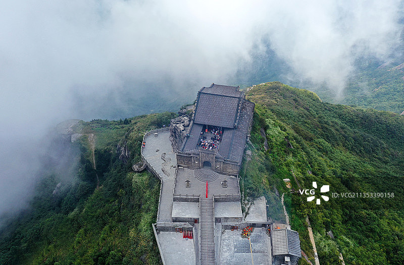 湖南省衡阳市南岳区衡山国家重点风景名胜区最高峰祝融峰航拍图片素材