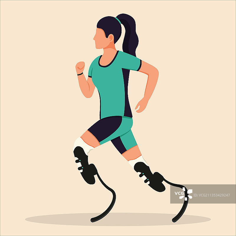 一位装有假肢的女孩正在跑步图片素材