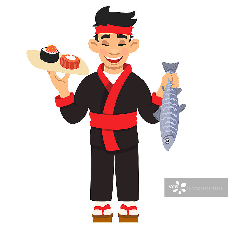 卡通日本厨师制作寿司图片素材