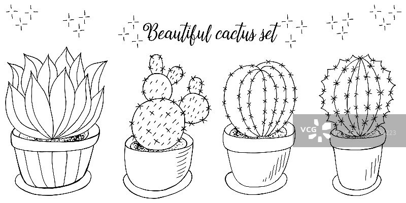 仙人掌和芦荟卡通图像集图片素材