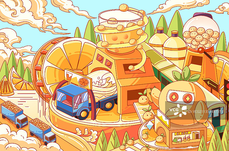 水果橘子工厂创意插画图片素材