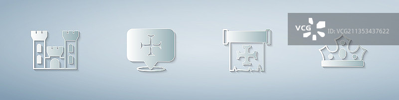 城堡十字军和国王皇冠剪纸艺术图片素材