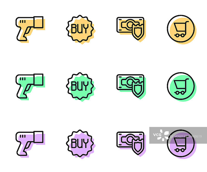 线条组合：带盾牌的资金，扫描仪扫描条图片素材