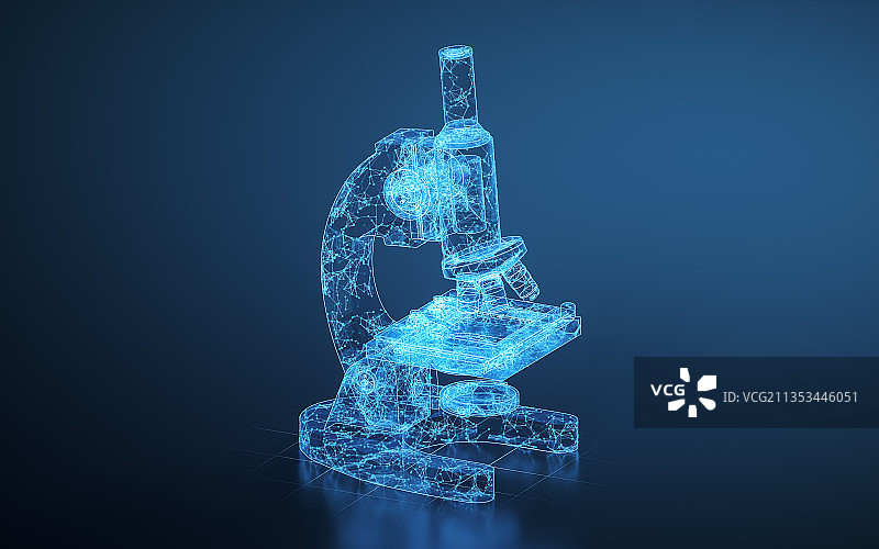 蓝色线条结构显微镜 三维渲染图片素材