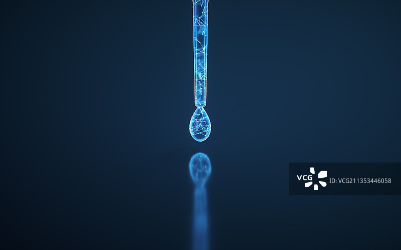 蓝色线条结构滴灌与液体 3D渲染图片素材