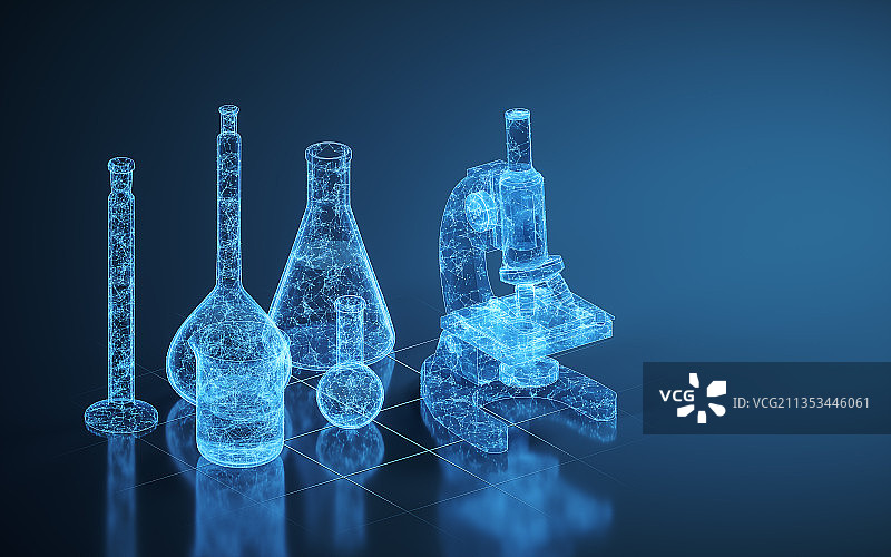 蓝色线条结构化学仪器 3D渲染图片素材