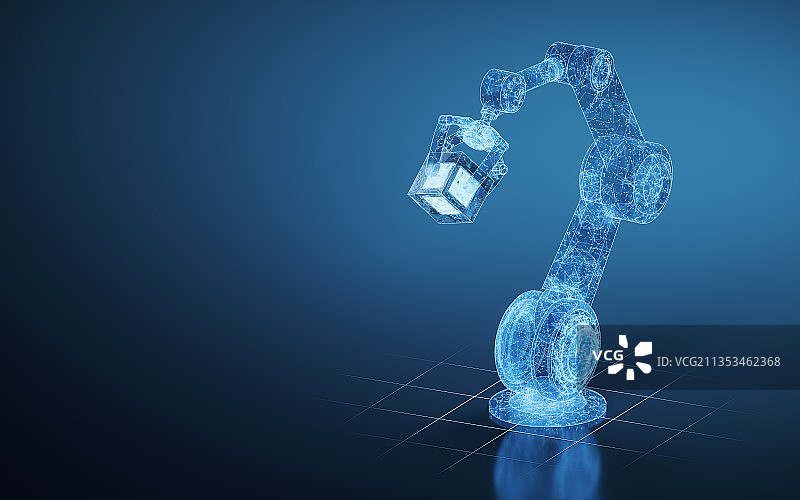 蓝色科技线条机械臂 3D渲染图片素材