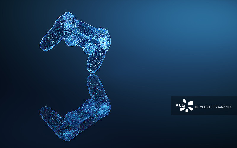 蓝色科技感线条游戏手柄 3D渲染图片素材