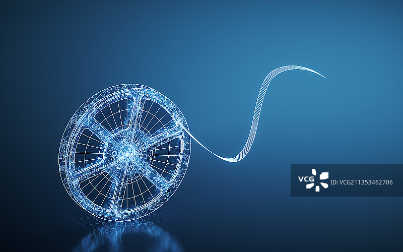 蓝色线条结构电影胶卷 3D渲染图片素材