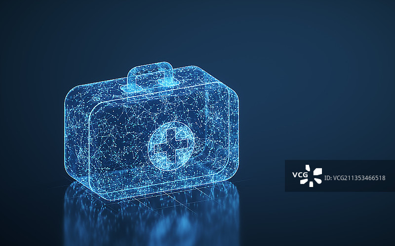 蓝色线条结构急救箱 3D渲染图片素材