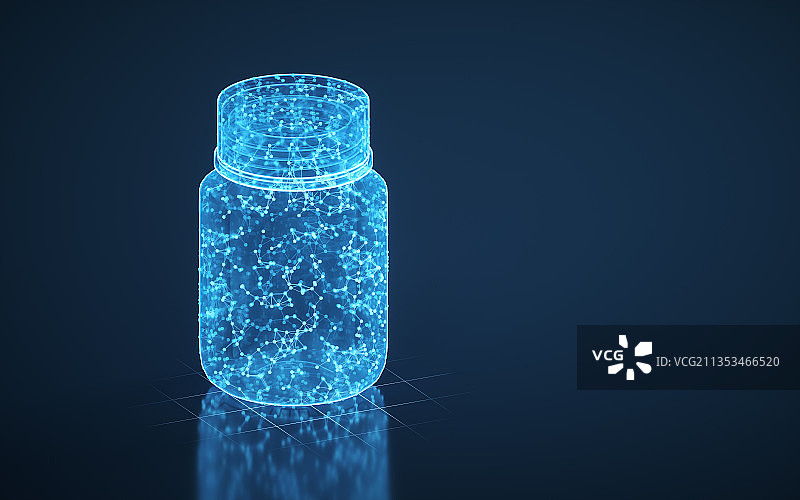 蓝色线条结构药瓶 3D渲染图片素材