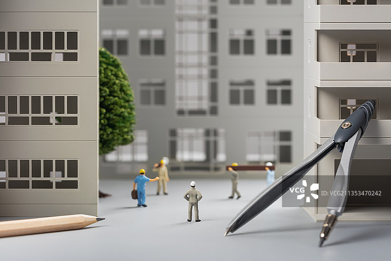 微缩创意城市建筑工人工程师住宅办公区设计图片素材